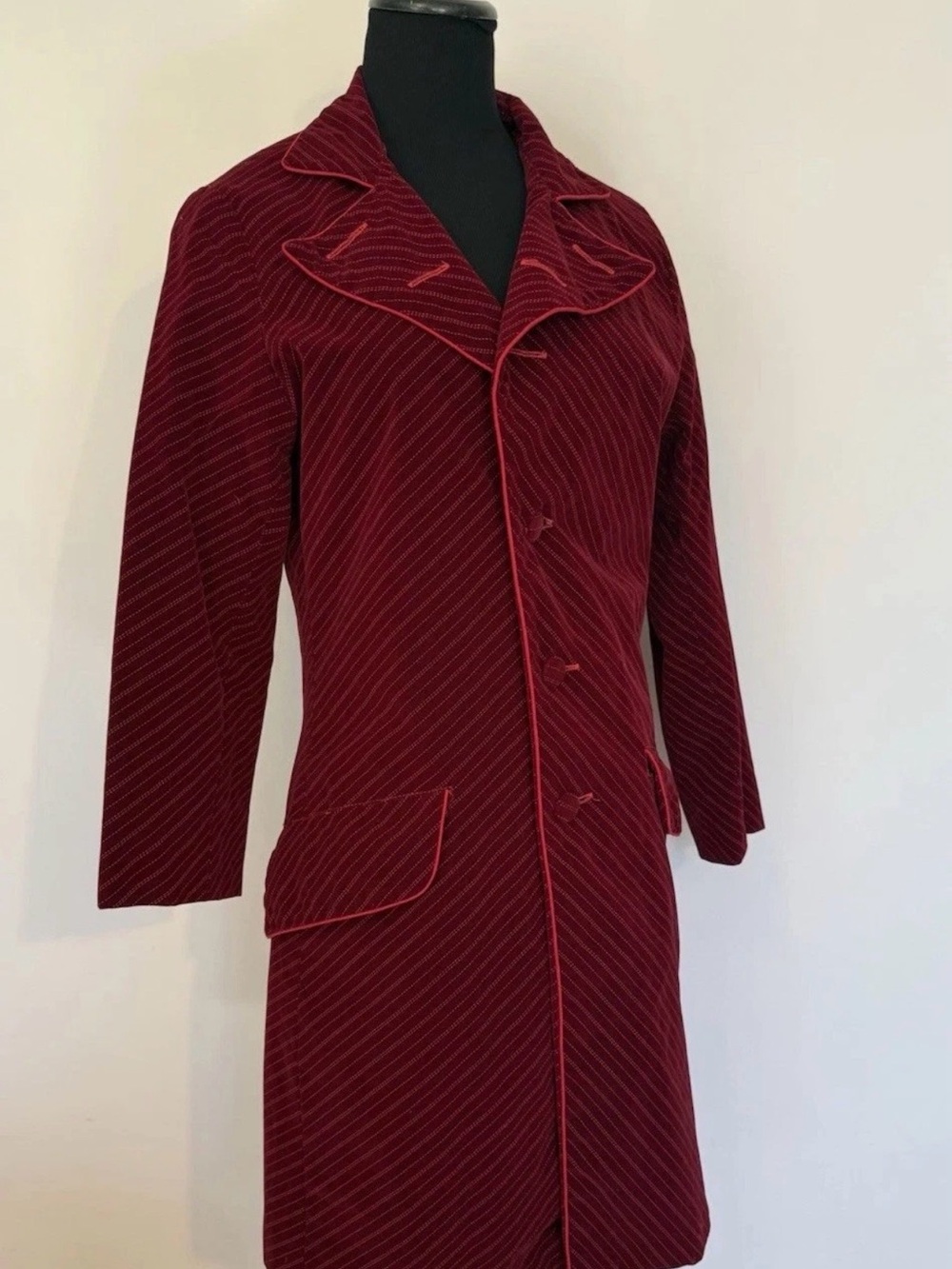 Red Balls On Fire Vintage 90s Velvet Burgundy Wonka Coat Steampunk Size XS